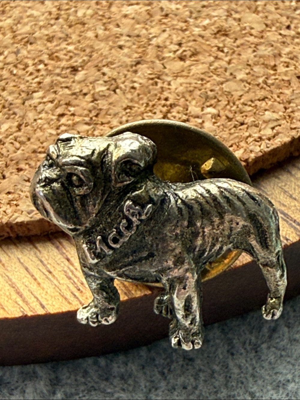 Vintage Mack bulldog pewter mini tie tac lapel pin brooch micro mini adorable